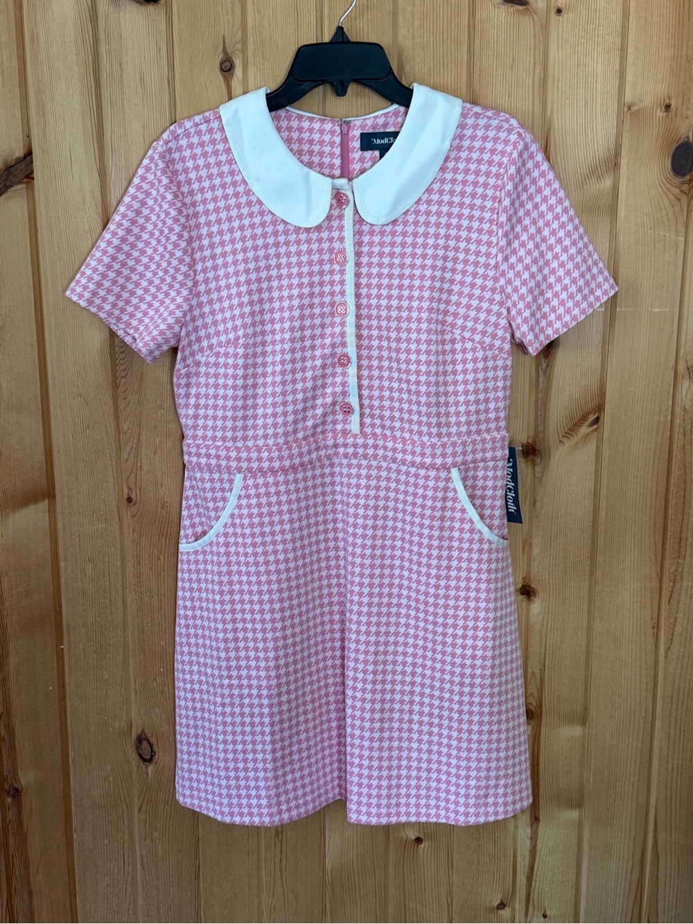 Modcloth Pink Houndstooth Peter Pan Collar Mini Dress